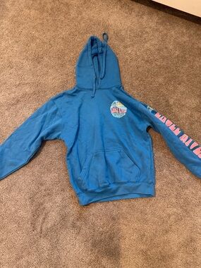 Blue Graphic Pullover Hoodie - Women Sweaters & Cardigans